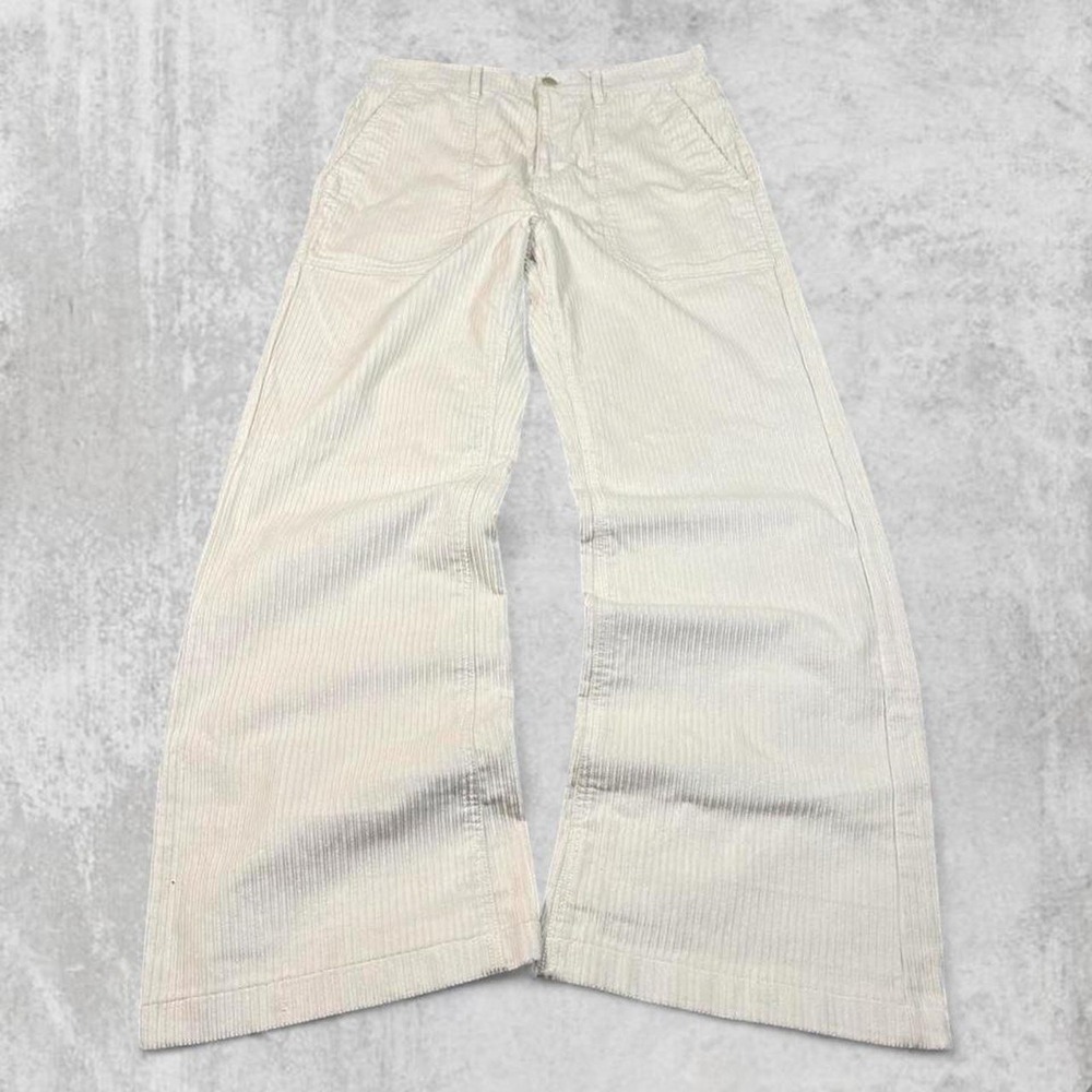 Prana Women 10 RG Cream Corduroy Wide Leg Flare Patch Pocket Pants Boho